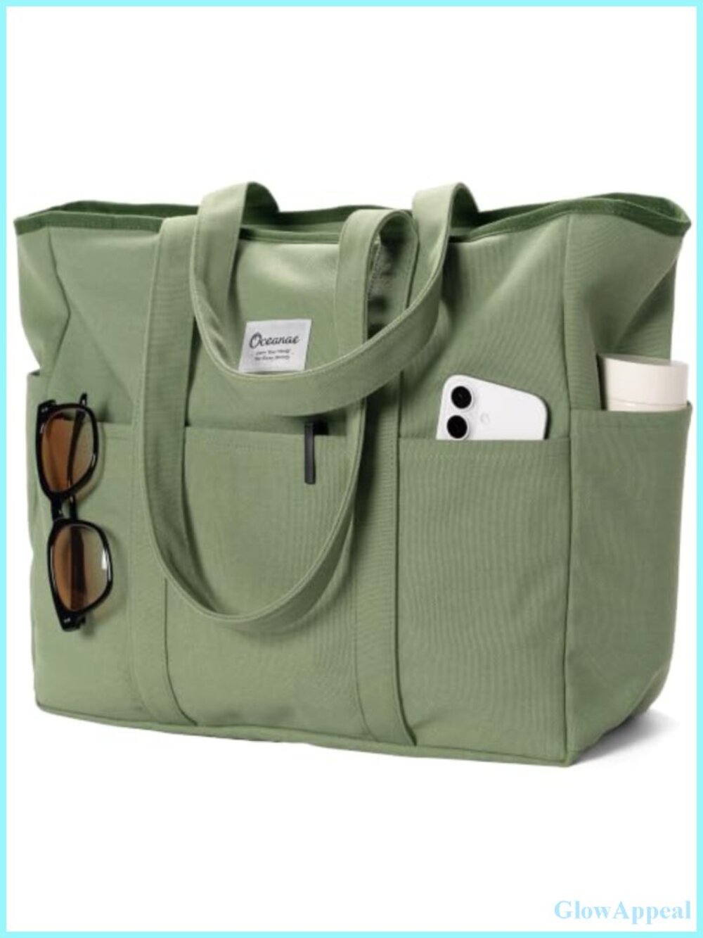 Large Canvas Tote with Zipper for Women Men Beach Travel Work Bag